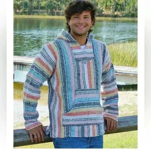 ✨EARTH RAGZ size Small BAJA JOE MEXICAN HOODIE in PASTEL BUBBLEGUM - Picture 2 of 8